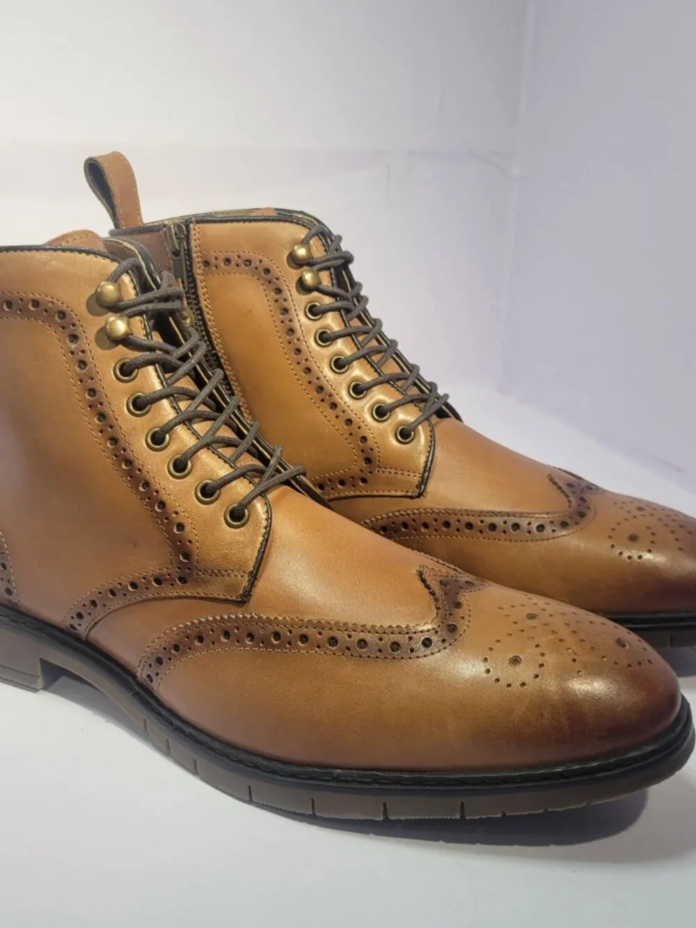 Steve Madden P-Candid Men's Size 11.5 Brown Leather Side Zip Wingtip Ankle Boots